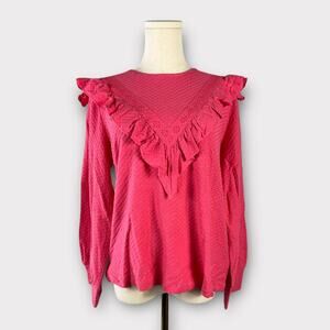 J.Crew Ruffle-Trim Honeycomb-Knit Cotton Top Size Small NEW